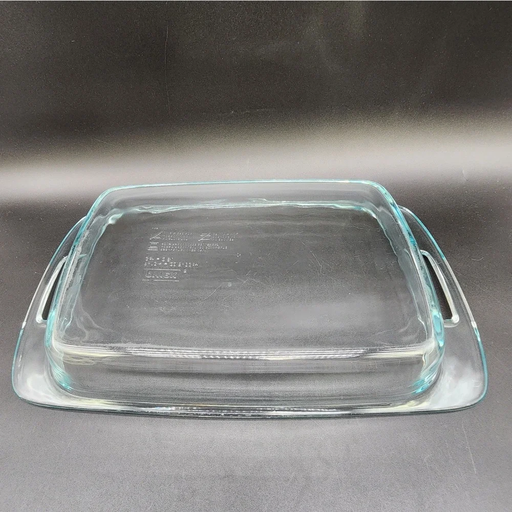 VTG USA Pyrex 3qt 9x13 Clear Blue Tint Glass Rectangular Casserole Baking Dish